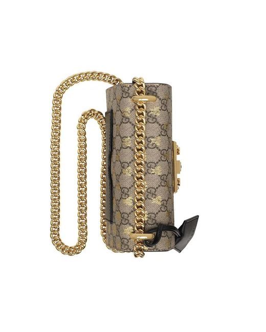 Gucci Natural Gg Bees Padlock Small Shoulder Bag