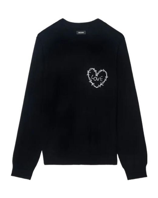 Zadig & Voltaire Blue Heart-Embroidery Wool Sweater for men