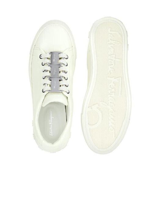 Ferragamo White Nadine Lace-Up Leather Trainers