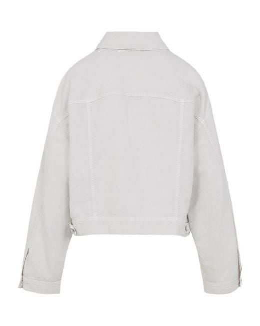 Brunello Cucinelli White Cropped Bull Jacket