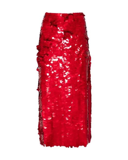 P.A.R.O.S.H. Red Sequined Midi Skirt