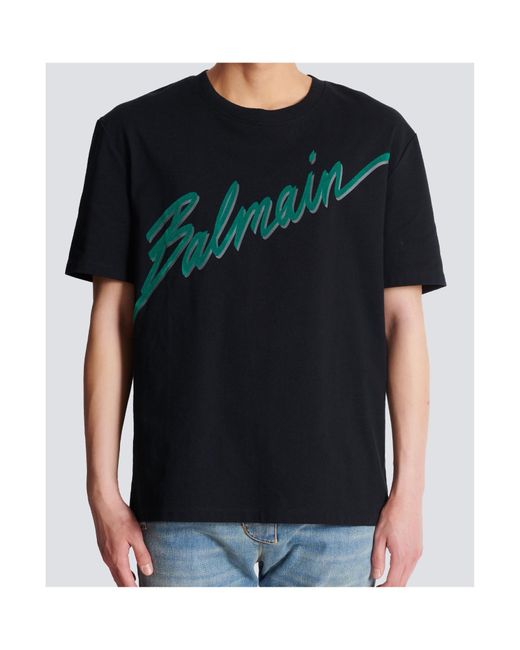Balmain Black Logo Lettre Flocked T-Shirt for men