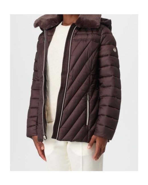 Michael Kors Brown Michael Faux Fur Trim Packable Puffer Jacket