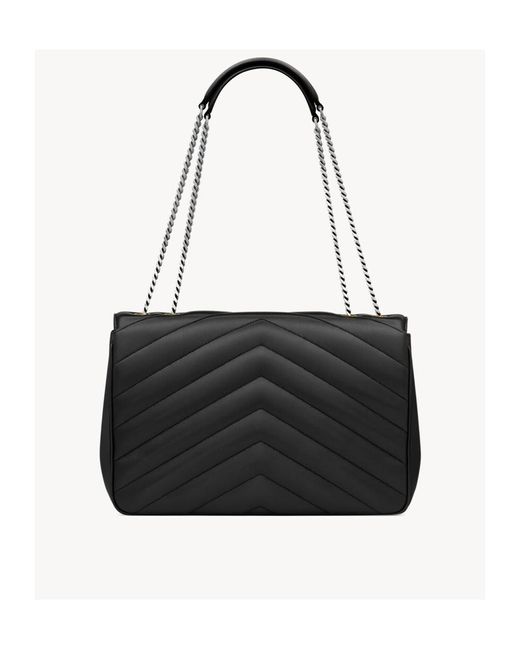 Saint Laurent Black Loulou Foldover Top Large Shoulder Bag