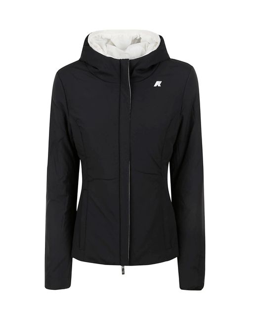 K-Way Gray Logo Patch Hooded Reversible Jacket