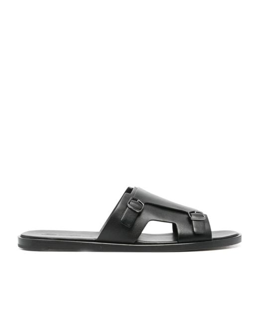 Santoni Black Buckle Sandals for men
