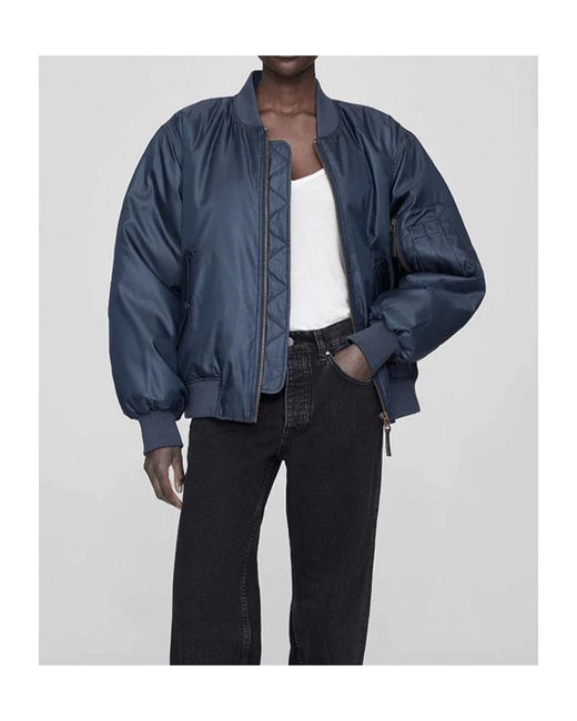 Anine Bing Blue Leon Zip-Up Bomber Jacket