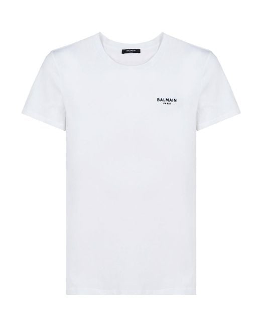 Balmain White Logo Embroidered Crewneck T-Shirt for men