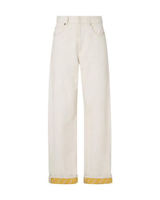 Fendi White Logo Detailed Straight-Leg Jeans