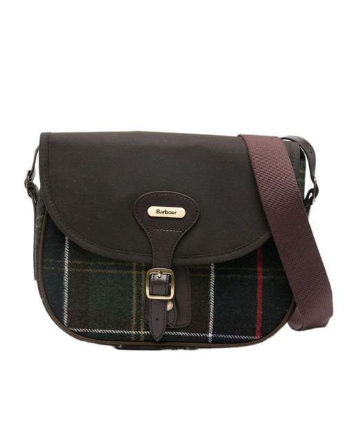 Barbour Black Small Plaid-Panelled Leather Cross-Body Bag
