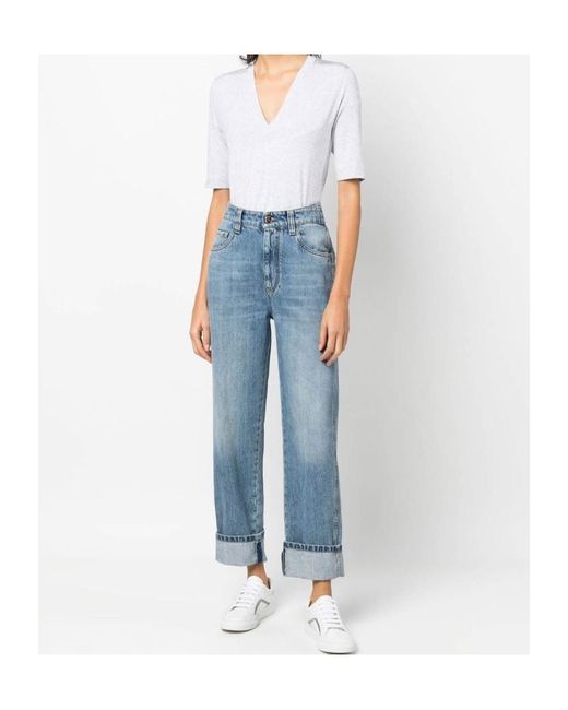 Brunello Cucinelli Blue High-Rise Straight-Leg Jeans