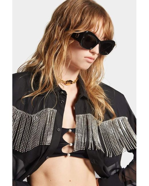 DSquared² Black Fringed Long-Sleeved Shirt