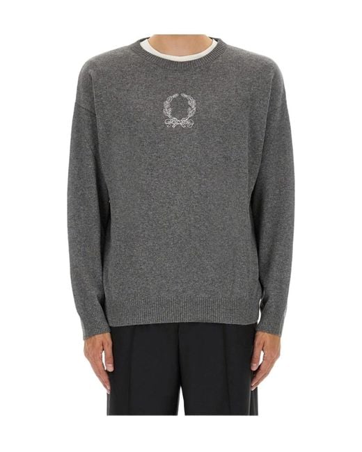 Moschino Gray Laurel Crown Embroidered Crewneck Pullover for men