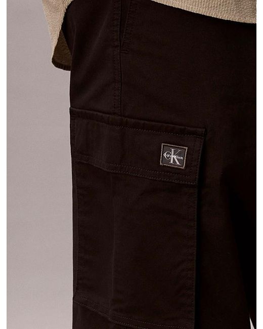 Calvin Klein Black Cotton Stretch Straight Fit Cargo Trousers for men
