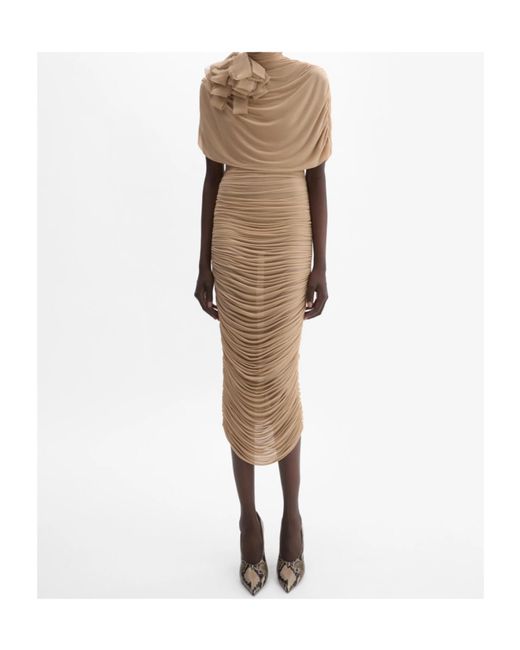 Magda Butrym Natural Draped Cape-Effect Midi Dress