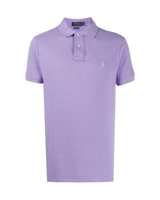 Polo Ralph Lauren Purple Logo Embroidered Short-Sleeved Polo Shirt for men