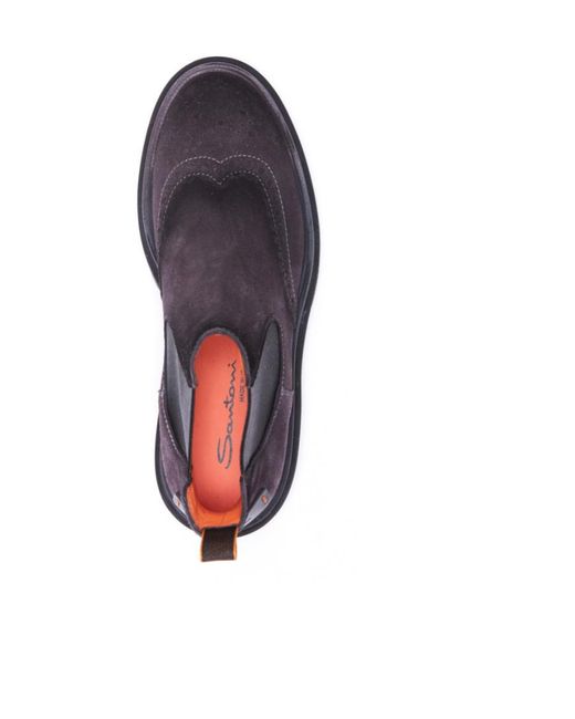 Santoni Black Suede Ankle Boots for men