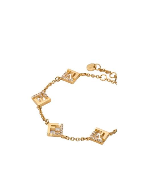 Fendi Metallic Crystal Logo Chain Bracelet