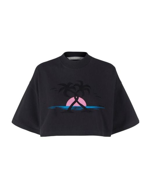 Palm Angels Blue Logo-Print Cropped T-Shirt