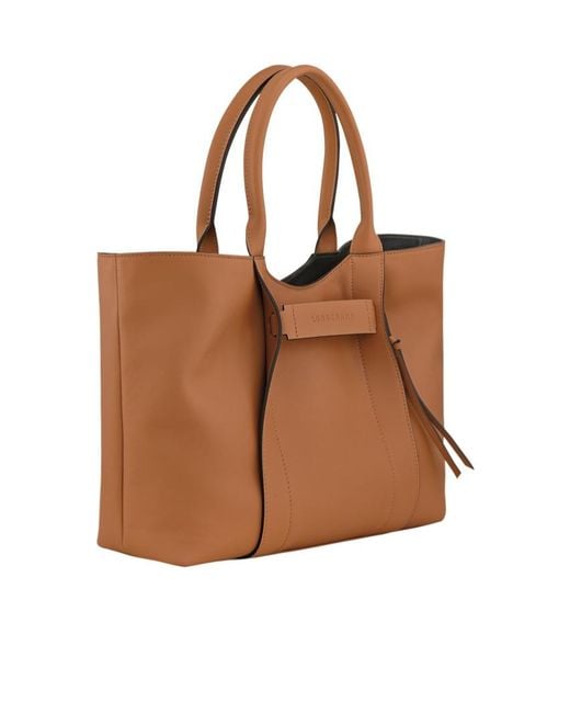 Longchamp Brown Large 3D Leather Tote Bag