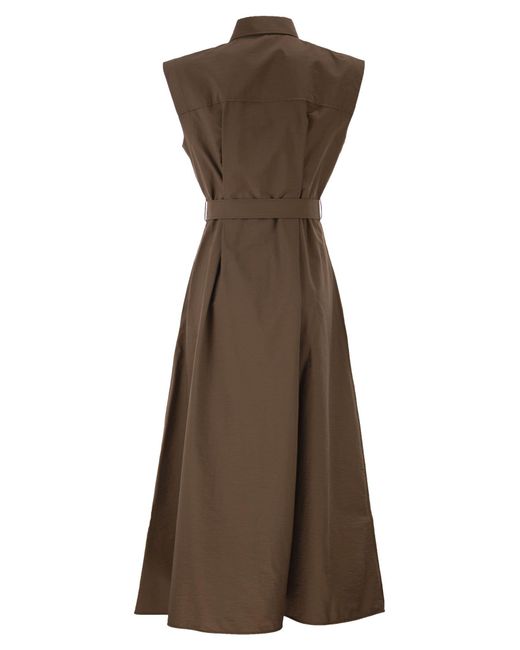 Brunello Cucinelli Brown Long Sleeveless Cotton Dress With Belt