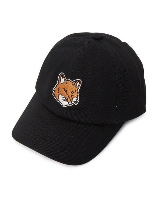 Maison Kitsuné Black Embroidered-Logo Patch Cap for men