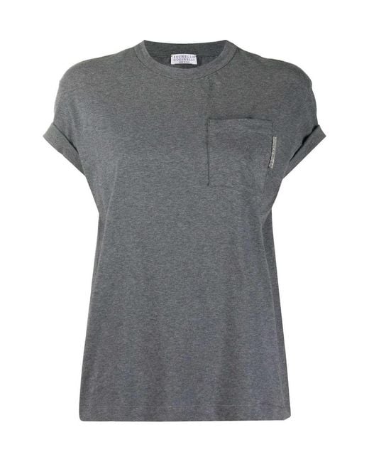 Brunello Cucinelli Gray Rolled Sleeve T-Shirt