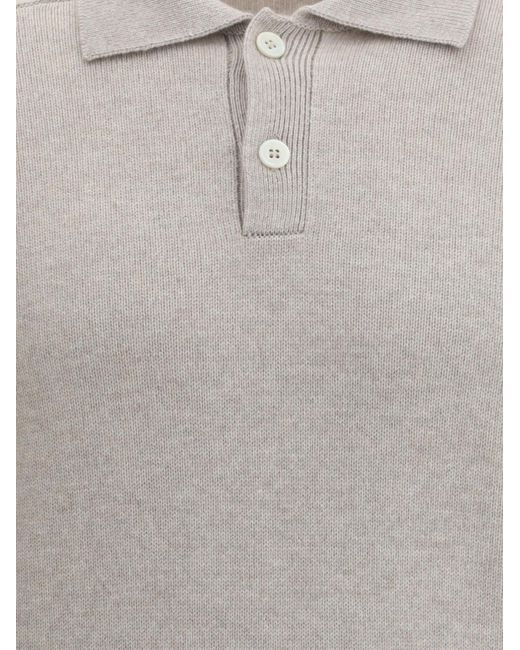 Brunello Cucinelli Gray Long-Sleeved Knitted Polo Shirt for men