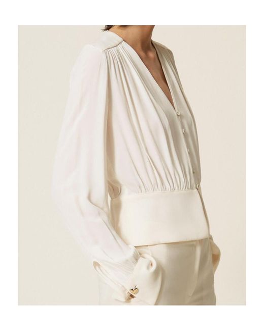 Twinset Natural Pleated Long-Sleeve Top
