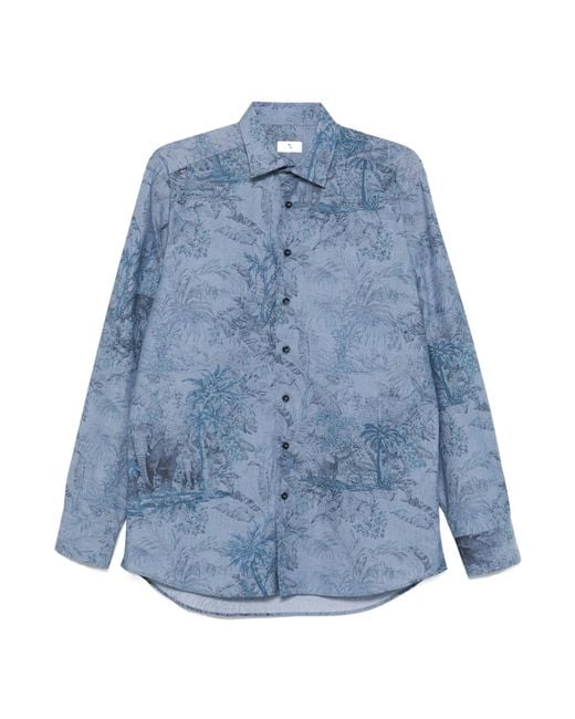 Etro Blue Tone-On-Tone Safari-Print Shirt for men