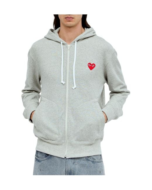COMME DES GARÇONS PLAY Gray Comme Des Garçons Play Heart Logo Patch Zip-Up Hoodie for men