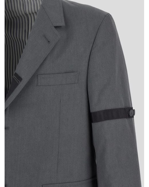 Thom Browne Gray Notched-Lapels Single-Breasted Blazer for men