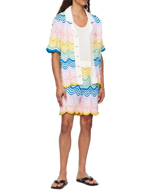 Casablanca Blue Gradient Wave Knit Shorts for men