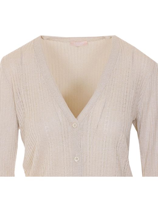 Liu Jo White Ribbed V-Neck Cardigan