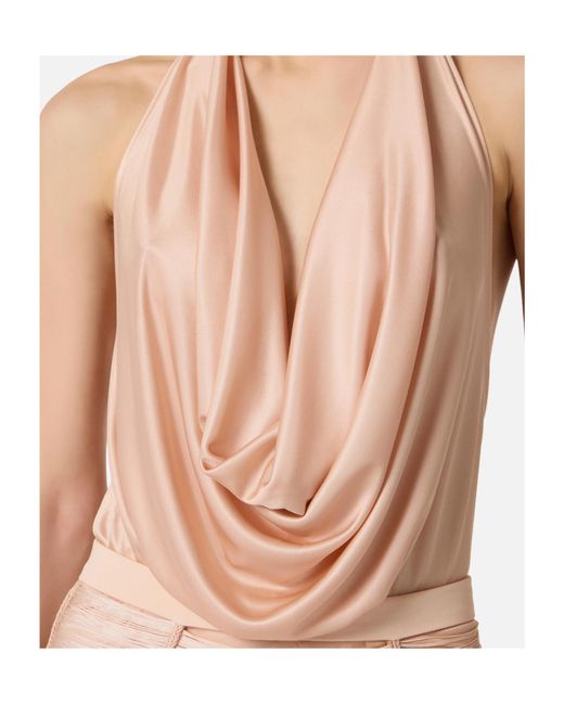 Elisabetta Franchi White Halter-Neck Draped Jersey Top
