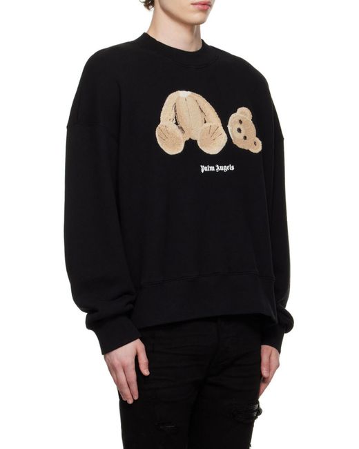Palm Angels Black Logo Printed Crewneck Sweatshirt for men