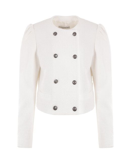 Alessandra Rich White Double-Breasted Bouclé Jacket