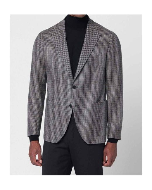 Tagliatore Gray Houndstooth Patterned Single-Breasted Blazer for men