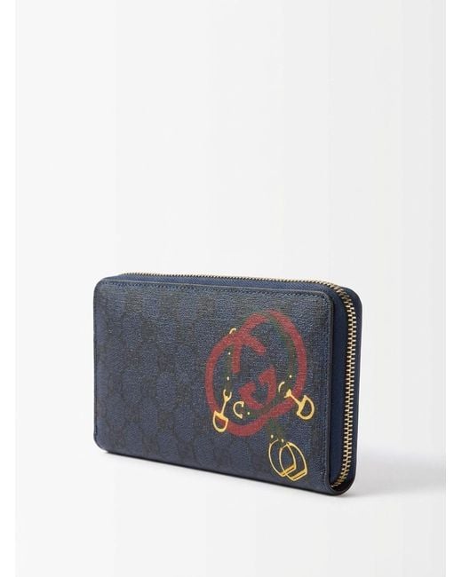 Gucci Blue Chinese New Year Series Decorative Print Gg Full Zip Wallet for men