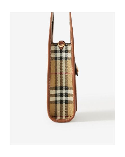 Burberry Brown Hollow-Handle Checkered Mini Tote Bag