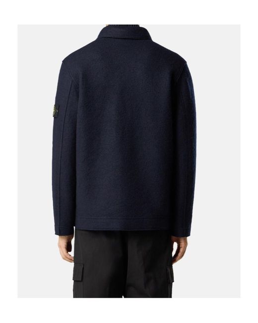 Stone Island Blue Logo Patch Buttoned Cardigan for men