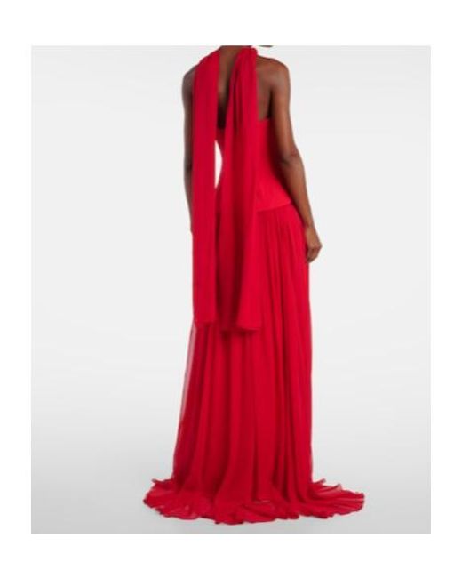 Monique Lhuillier Red Vermilion Crêpe And Chiffon Corset Gown