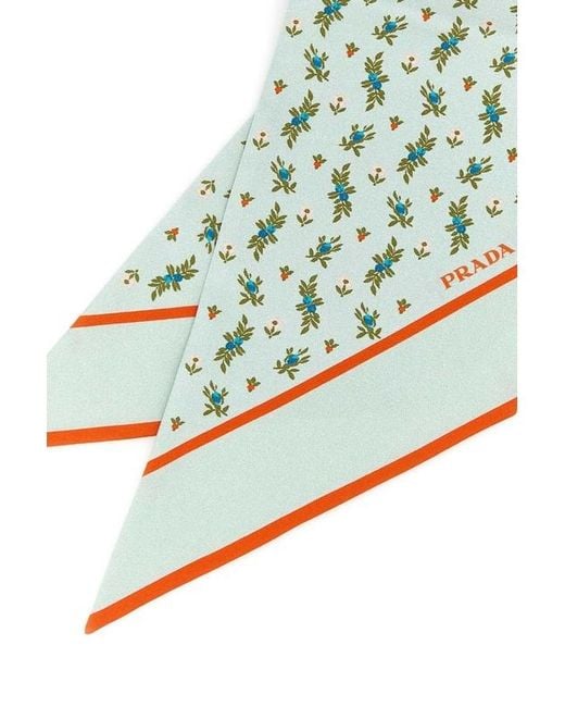 Prada Green Floral-Print Scarf