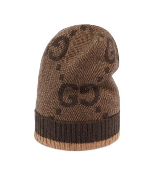 Gucci Brown Monogram Knitted Beanie for men