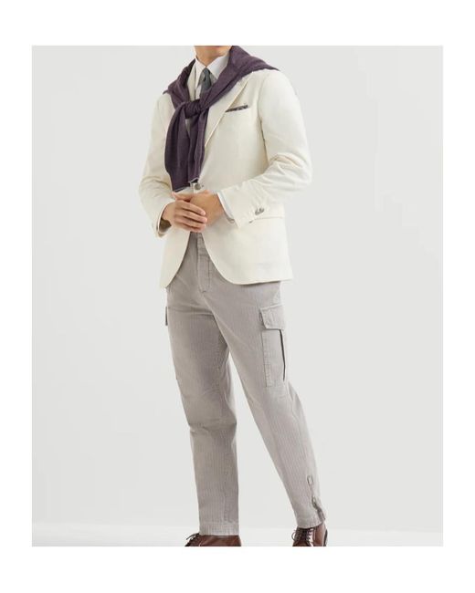 Brunello Cucinelli White Sea Island Cotton Narrow Wale Corduroy Deconstructed Blazer With Large Peak-Lapels And Metal Buttons for men