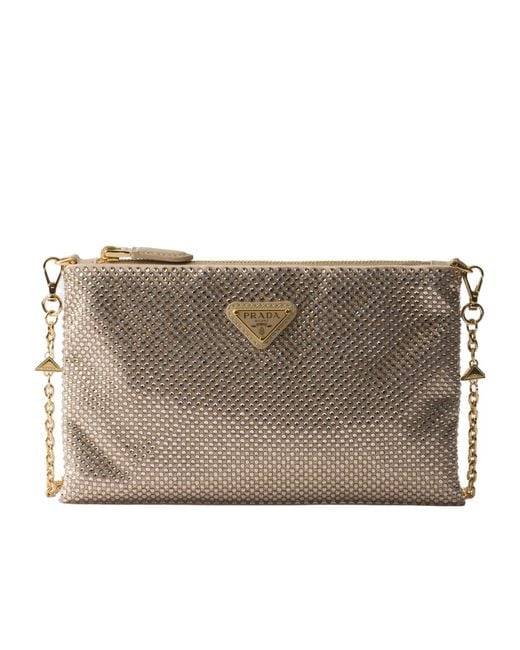 Prada Gray Mini Crystal-Studded Bag With Shoulder Strap
