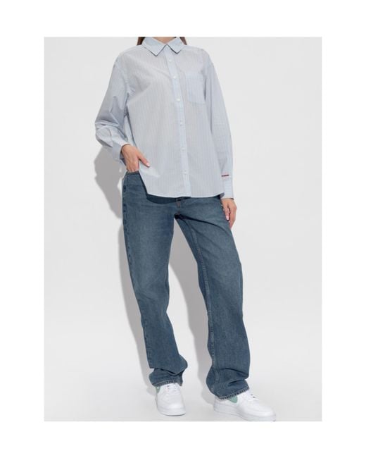 Samsøe & Samsøe Gray Salova Striped-Pattern Pocket Shirt