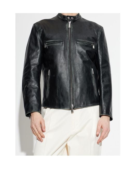DSquared² Black Solid Mandarin Collar Jacket for men