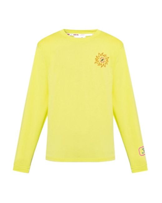 Gcds Yellow Logo Printed Long-Sleeved T-Shirt for men