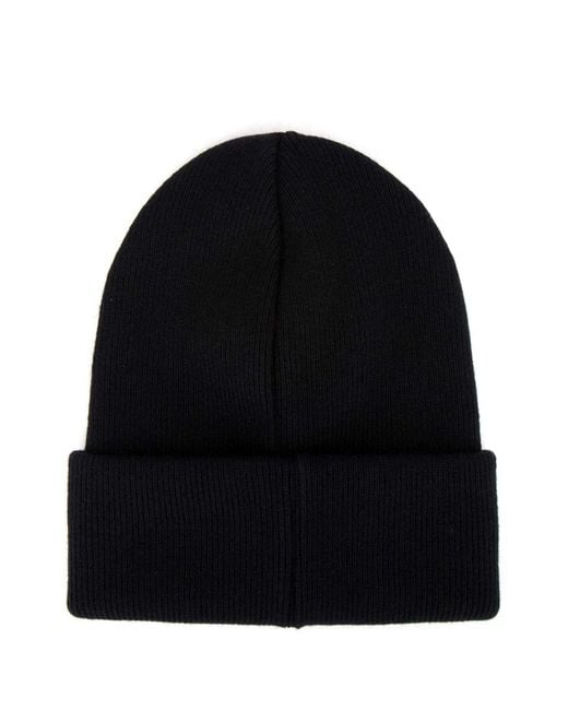 DSquared² Black Logo Embroidered Ribbed Beanie for men